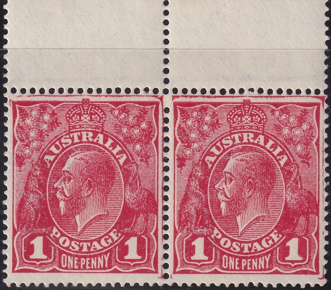 AUST KGV 1d RED SWMk. HORIZONTAL PAIR. MUH. (N246)