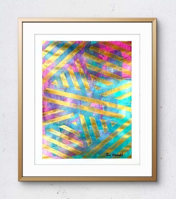 Original Gold Art 14x11 Paper Colorful Modern Abstract Expressionist Painting