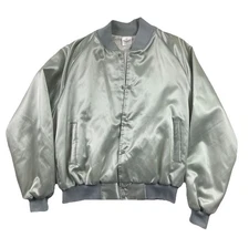 VTG Auburn Sportswear Men’s XL Bomber Jacket 90s Vintage Shiny Light Grey Gray