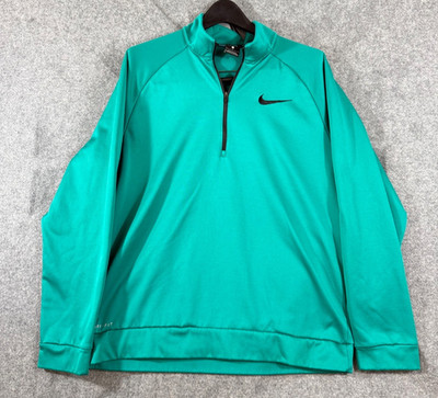 Nike Dri-Fit Activewear Shirt Mens L Green Fleece 1/4 Zip Raglan Sleeve Pullover