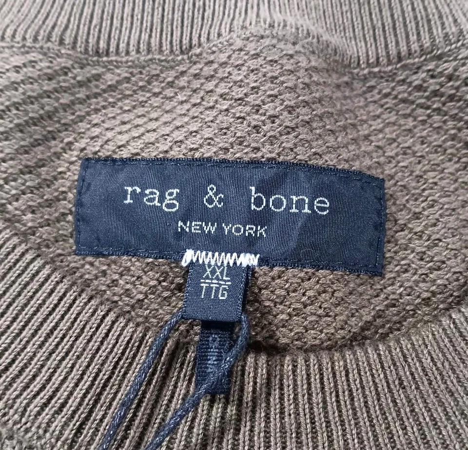 Rag & Bone Men 2XL Washed Dexter Crew Forest Green Waffle Knit Sweater, New - Image 2 of 4