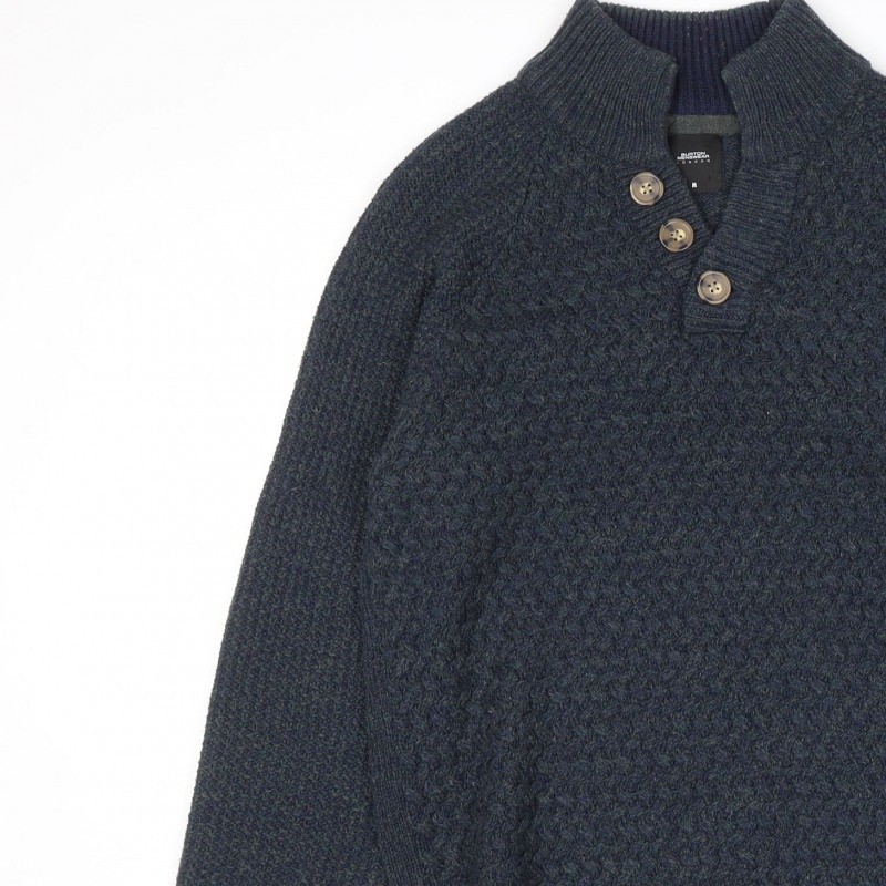 Burton Menswear London Mens Henley Jumper Size M Blue High Neck Long Sleeve image 10