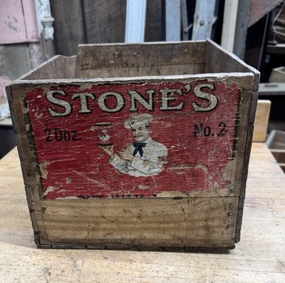 Antique Stones Spice Wood Box Crate Spice Advertising General Store Chef Logo