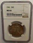 1941 MS64 Walking Liberty Half Dollar NGC Graded Silver