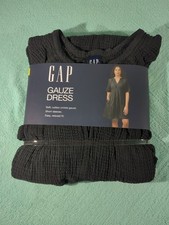 Gap Womens Gauze Tiered Short Sleeve V-Neck Black Dress-Size Large NWT
