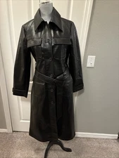 Women's Jason Wu Black Croc Embossed Faux Leather Long Trench Coat Sz Small