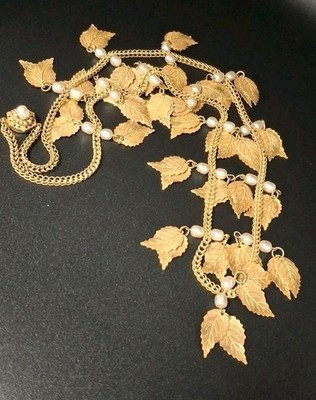Shimmery Miriam Haskell Baroque Pearl & Russian Gold Leaf Necklace