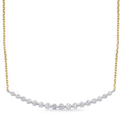 1.43CT DIAMOND 14KT 2 TONE GOLD 3D ROUND SHARED PRONG GRADUATING SMILEY NECKLACE