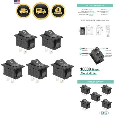 5Pcs On/Off Boat Rocker Switch 5Pcs 2 Pin 2 Position Snap 12V 110V 250V