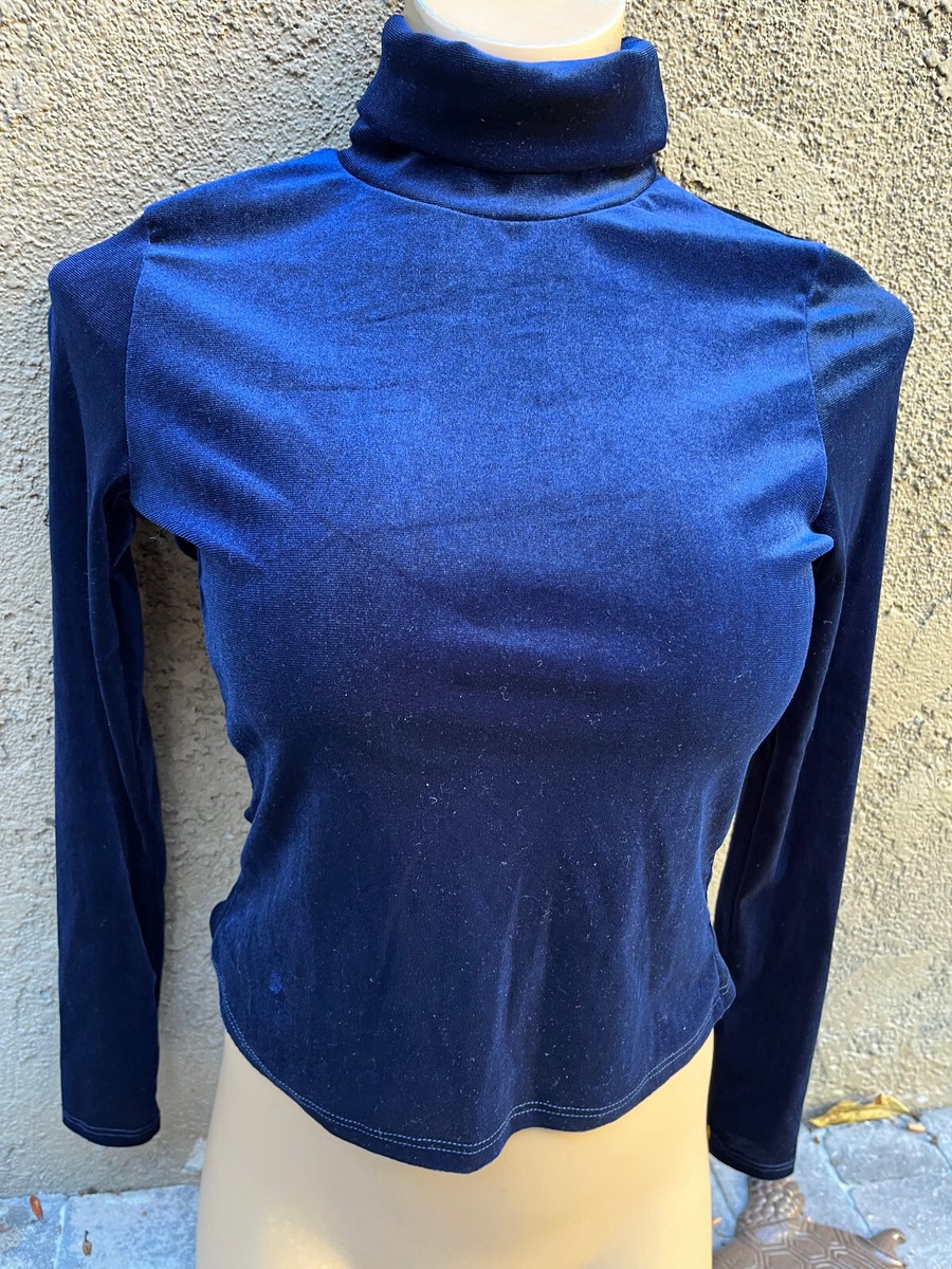 AQUA Brand Royal Blue Velour Velvet Long Sleeve Turtleneck Top