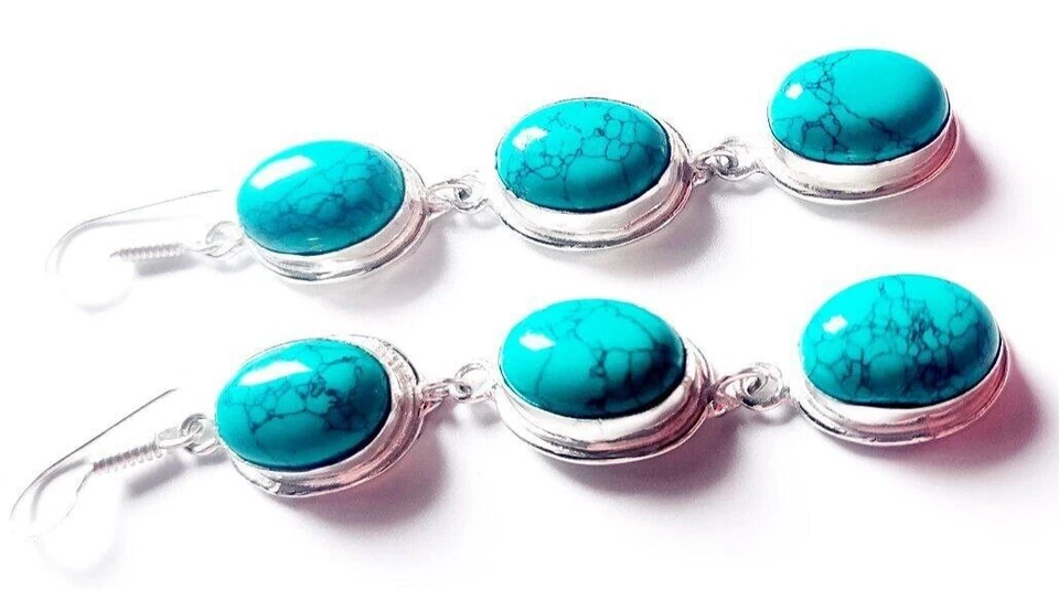 Santa Rosa Türkis Edelstein 925 Sterling Silber Handarbeit Schmuck Ohrringe - Bild 2 von 4