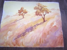 Original Watercolor By Peg Humphreys, Trees on Hillside 11"x13.75" 