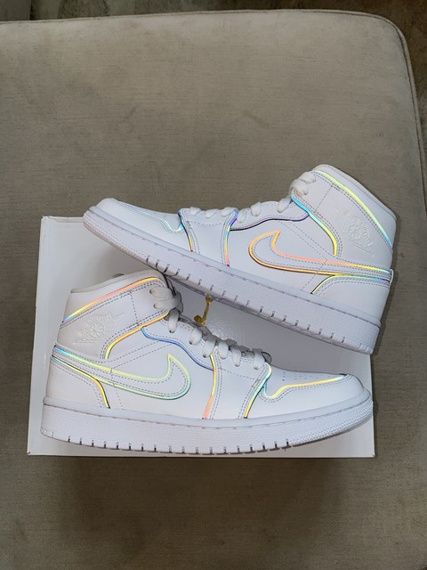 AIR JORDAN 1 MID SE IRIDESCENT Reflective WHITE Womens 6.5/Mens 5 Brand New | eBay