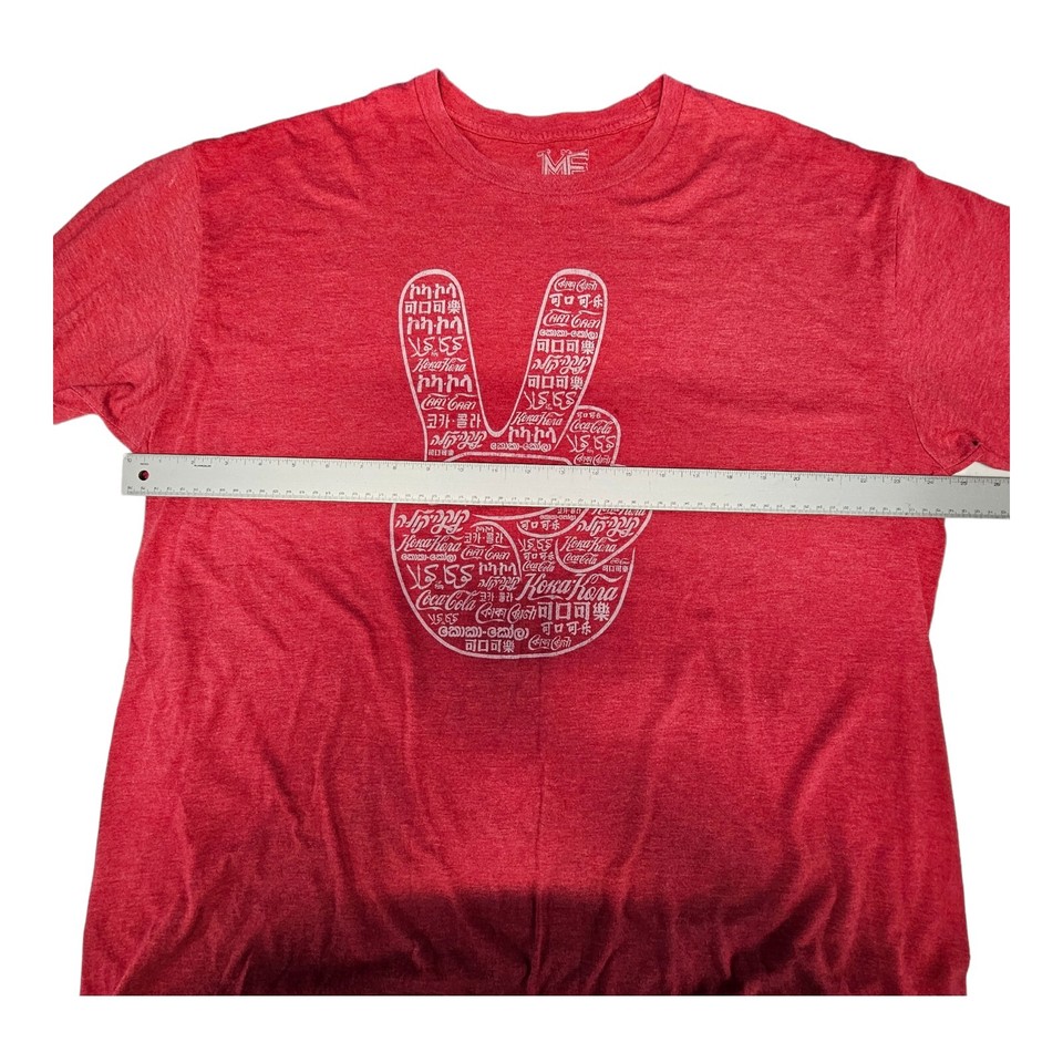 MF Coca Cola Peace Logo Many Languages Red TShirt 2XL NO Rips or Holes