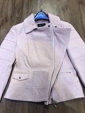 Karen Millen Leather Biker Jacket Size 10 Pink Blush Brand New Bnwot Rrp £375