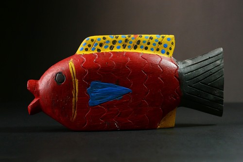 Afrikanische Fische Skulptur bunt geschnitzt Holz Wandbild Vintage Tierhaus - G1751 - Bild 21 von 24