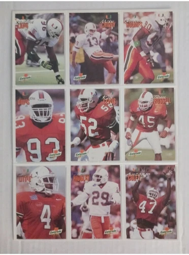 96 University Of Miami Hurricanes Gatorade Trading Cards UNCUT   (Ray Lewis)