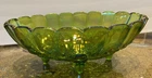 Vtg Green Carnival Glass Large Oval Footed Fruit Bowl Iridescent Indiana Dish