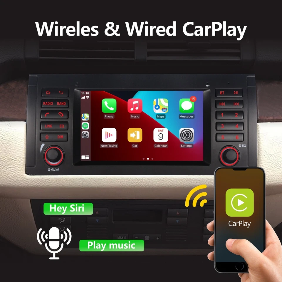 Coche Estéreo CarPlay BMW E39 X5 Serie 5 Android Auto Espejo Link BT FM/AM IPS Foto 2 de 4