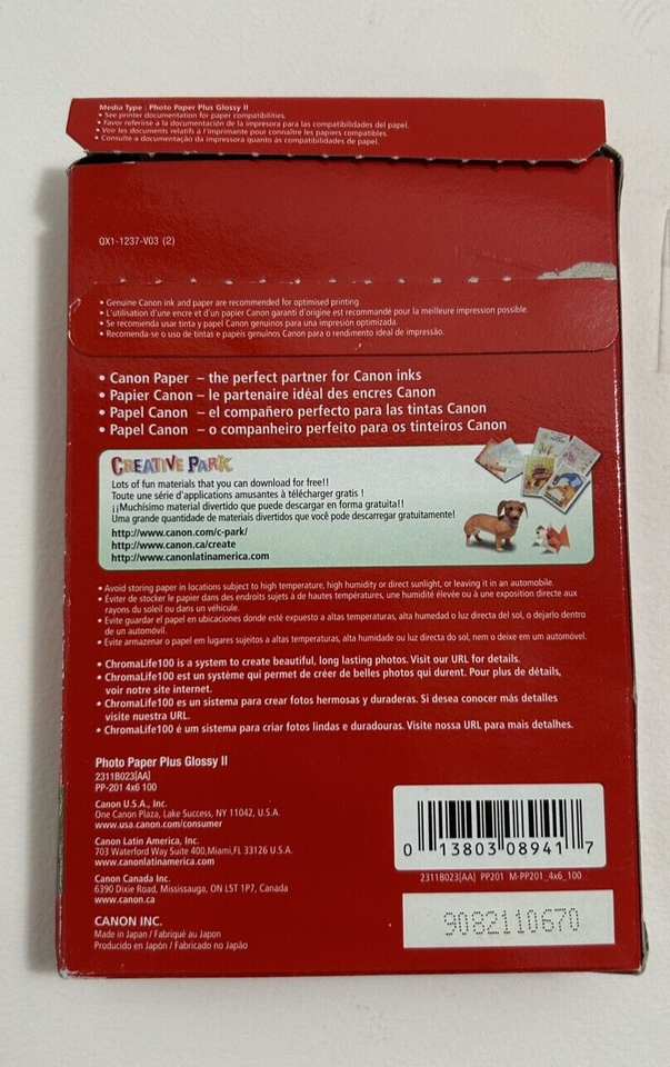 Canon Photo Paper Plus Glossy II, 4x6 inch 100 Sheets PP201 eBay