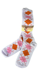 Argyle in White, Orange,  Pink Women  s Size 9-11 Knee Socks