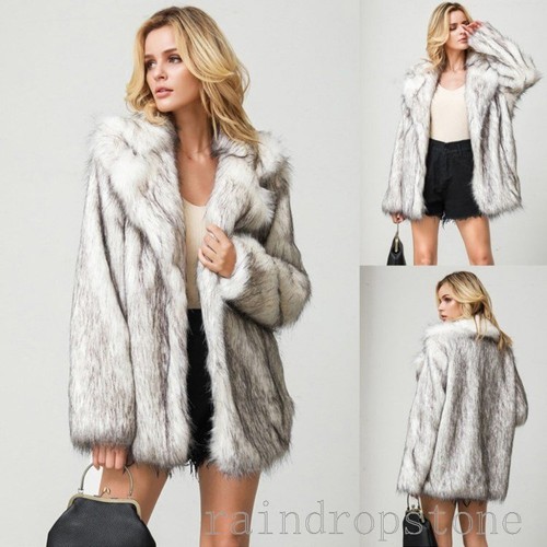 Women's Lapel Collar Winter Warm Coats Faux Fur Jacket Outwear Parka Plus Size - Picture 2 of 13