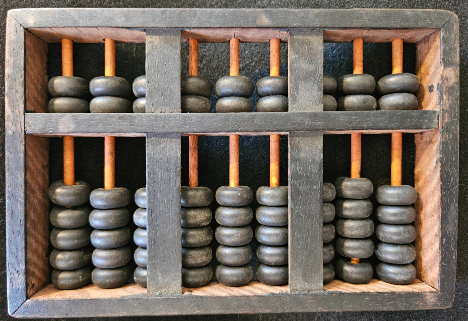 Vintage Hop Cheong Tai Abacus - Wood w/ Brass Hardware. 9 Lines. 63 Beads.
