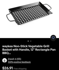 Non-Stick Grill Basket with Handle 12" Rectangle Pan BBQ Accessory Veggie Fish!!