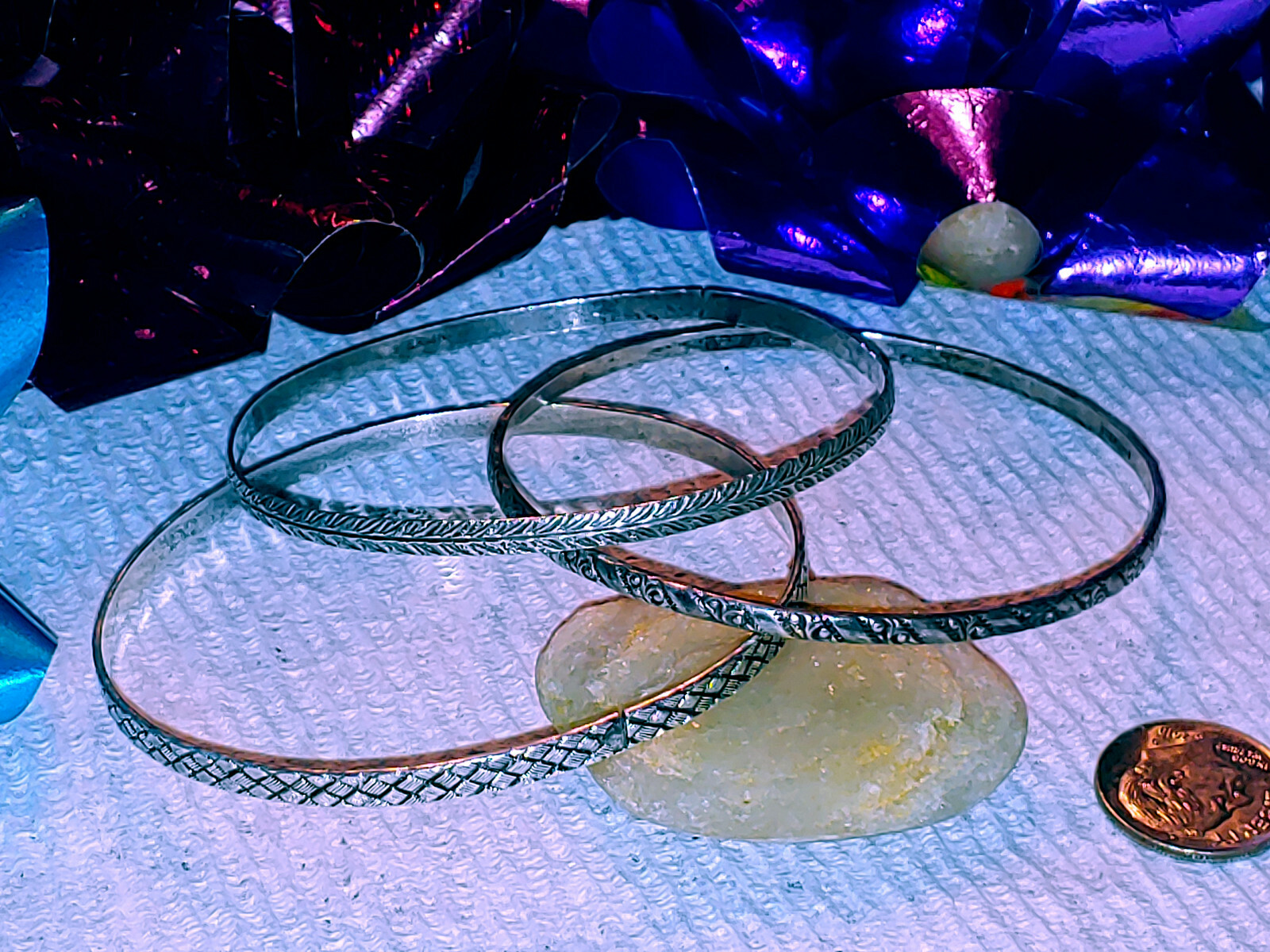 THREE Sterling Silver Patterned Etched Mix Match … - image 6