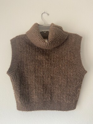 Kerisma CROP TURTLENECK BROWN RIBBED SWEATER SZ S