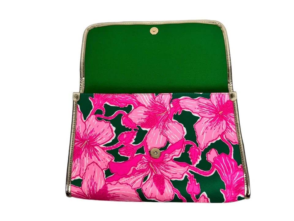 Lilly Pulitzer Kelly Verde Hibis Beso Sobre Bolsa Floral Rosa Verde Nuevo Foto 3 de 4