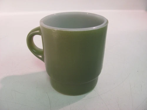 Vintage Anchor Hocking Fire King Avocado Green Stackable Coffee Mug D Handle