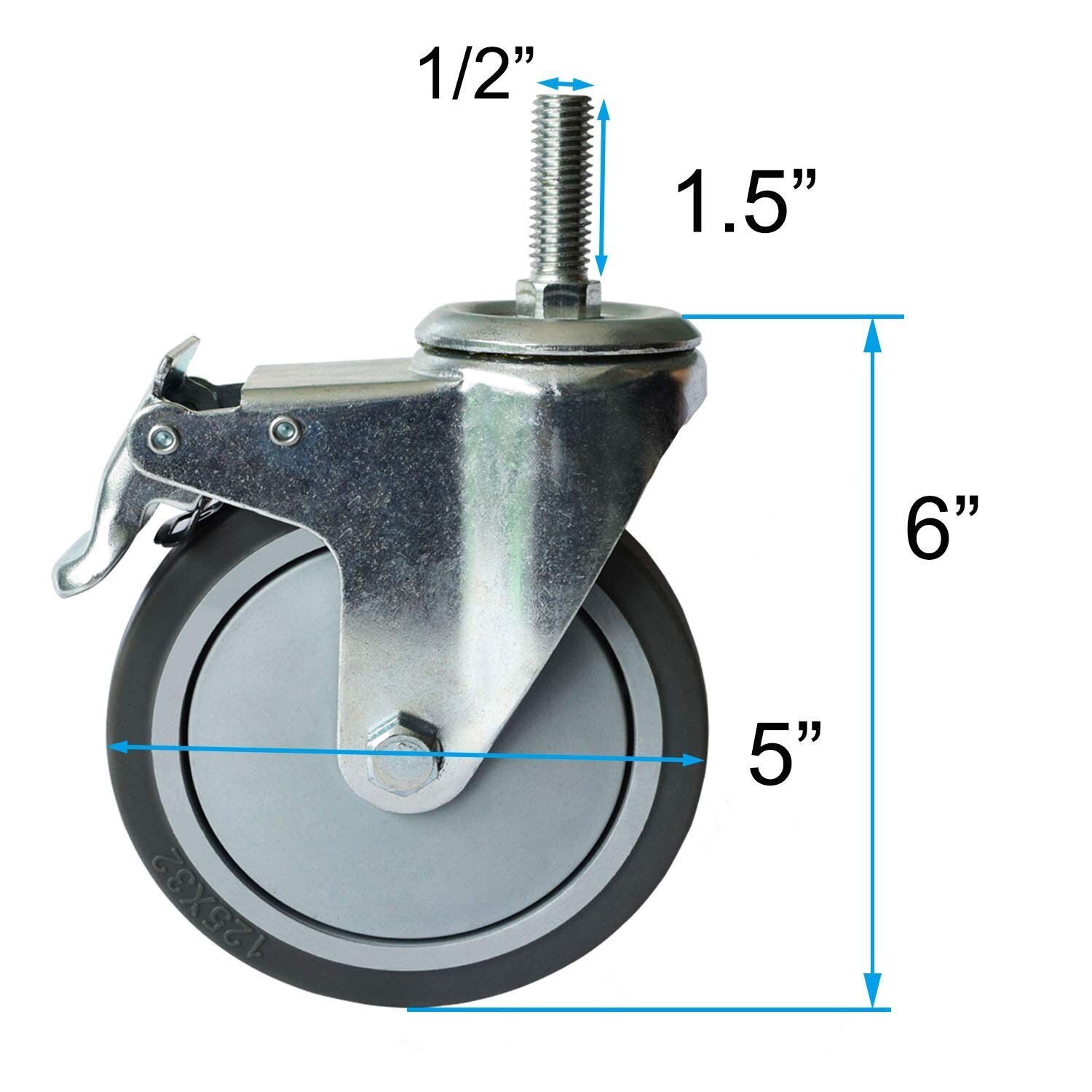 AAGUT 5 Inch Locking Swivel Casters 1/2"13 x 1.5" Threaded Stem Wheels