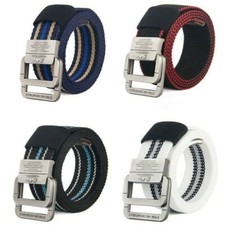 Unisex Canvas Belt Double Ring Buckle Men Fashion Cuttable Stripe Waistband