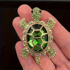 Green Turtle Inlaid Brooch, Stylish Alloy Suit Pin Accessories