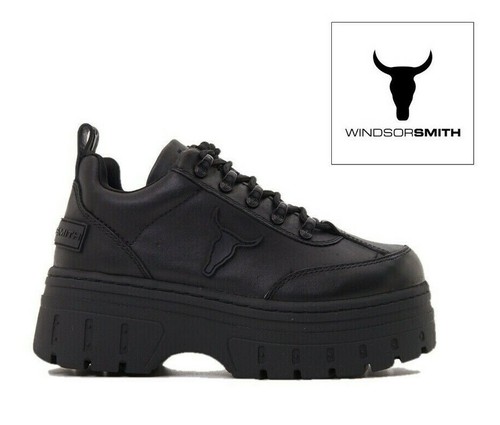 Windsor smith LIT sneaker scarpe da donna invernali in pelle nere con fondo  alto | eBay