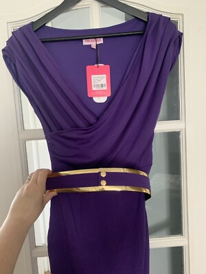 Pink Boutique Dream Come True Purple Metallic Stretch Ruched Belted Midi  Dress UK