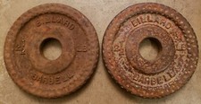 Pair of Vintage Billard Barbell 2.5 lb Standard Weight Plates Cast Iron dimple
