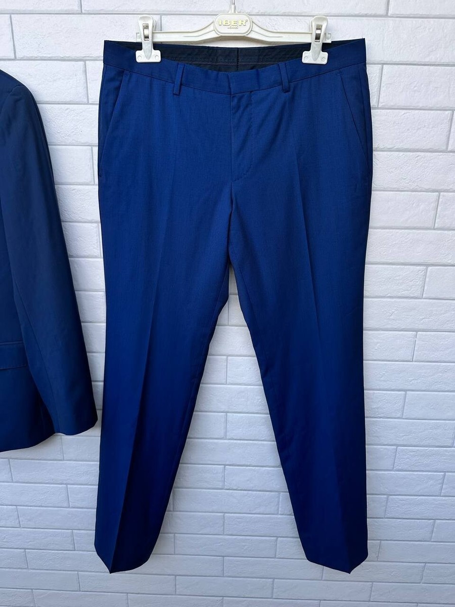 Men's Hugo Boss Guabello Super 120 Virgin Wool Blue Suit Size 36R
