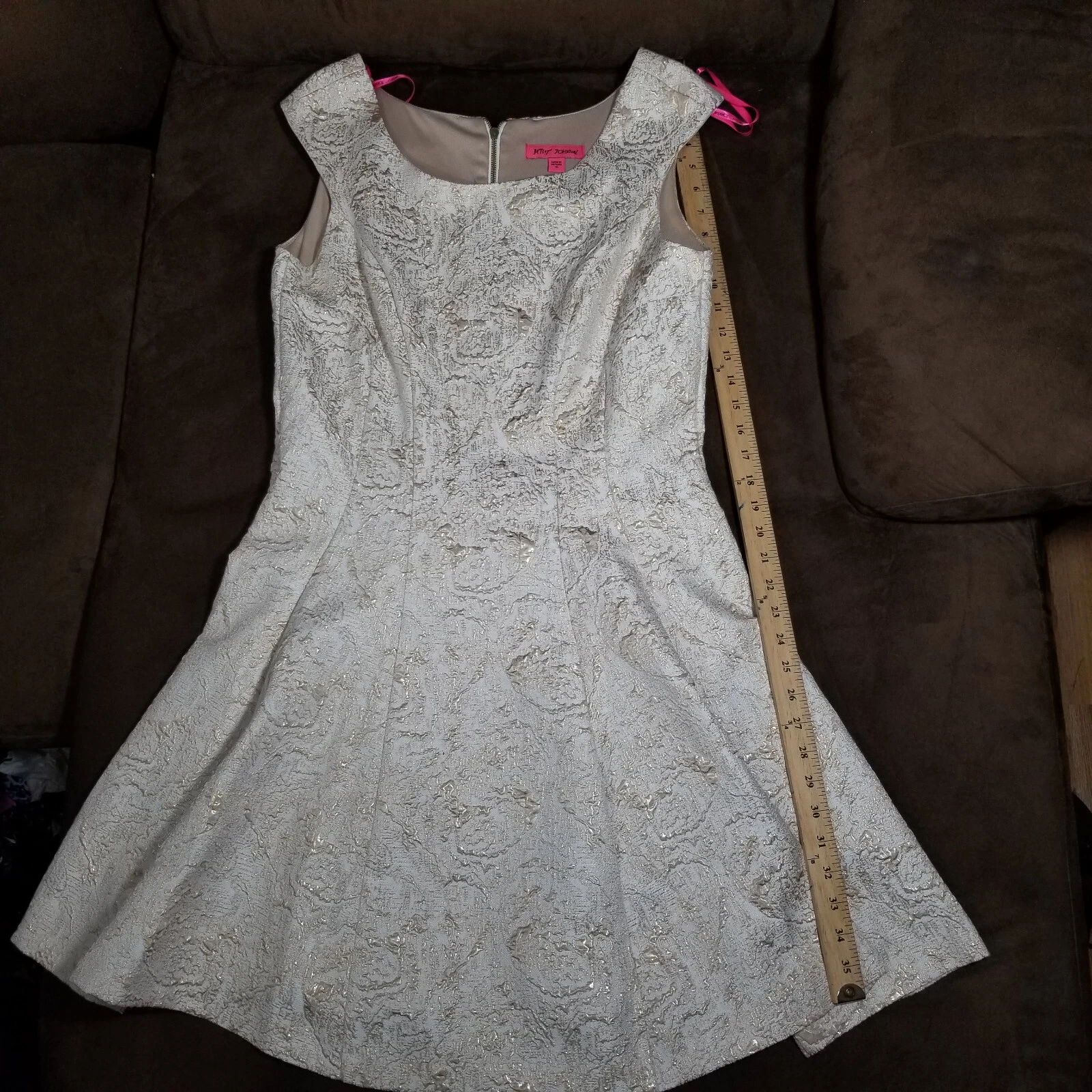 OFF WHITE ABITO BETSY JOHNSON TESTURIZZATO ORO METALLIZZATO SU BIANCO SENZA MANICHE CORTO taglia 10