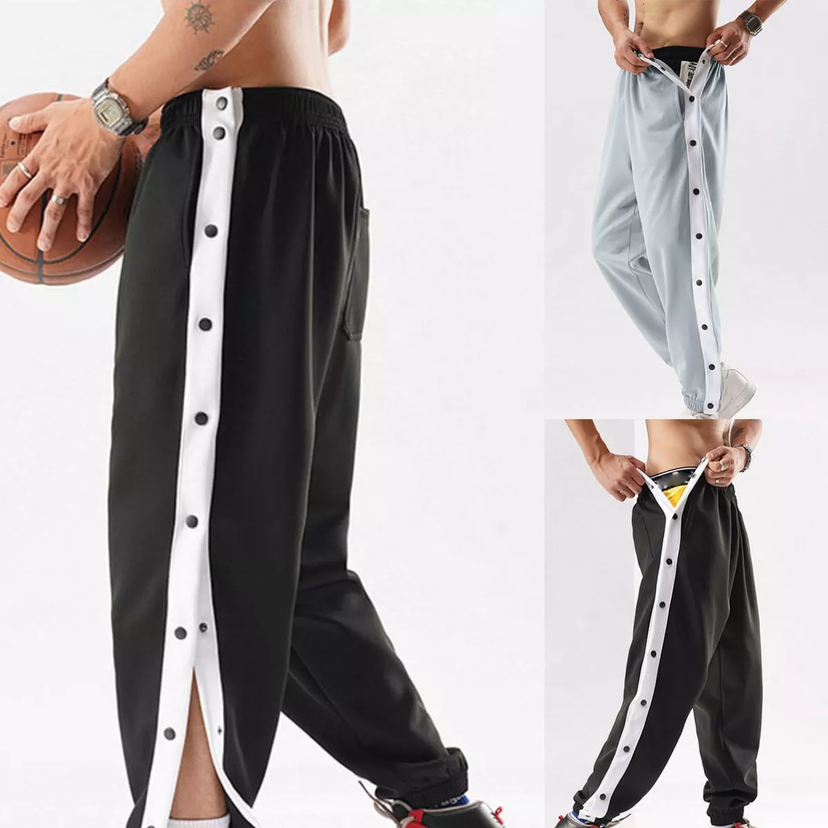 Men's Tear Away Pants Basketball Casual Training Pants Warm Up Loose Band  Size