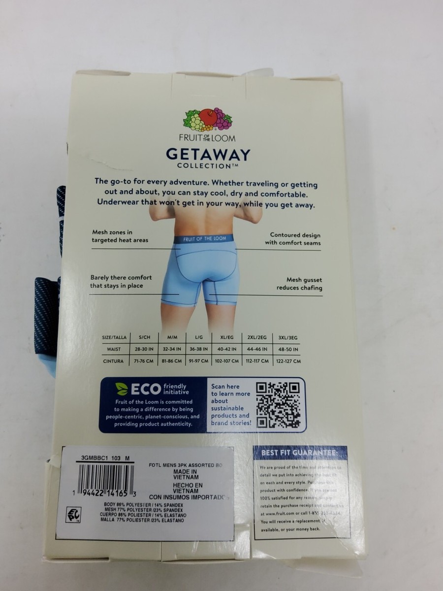 Fruit of the Loom Quick Dry Odor Control Boxer Briefs 3 Pack Mens