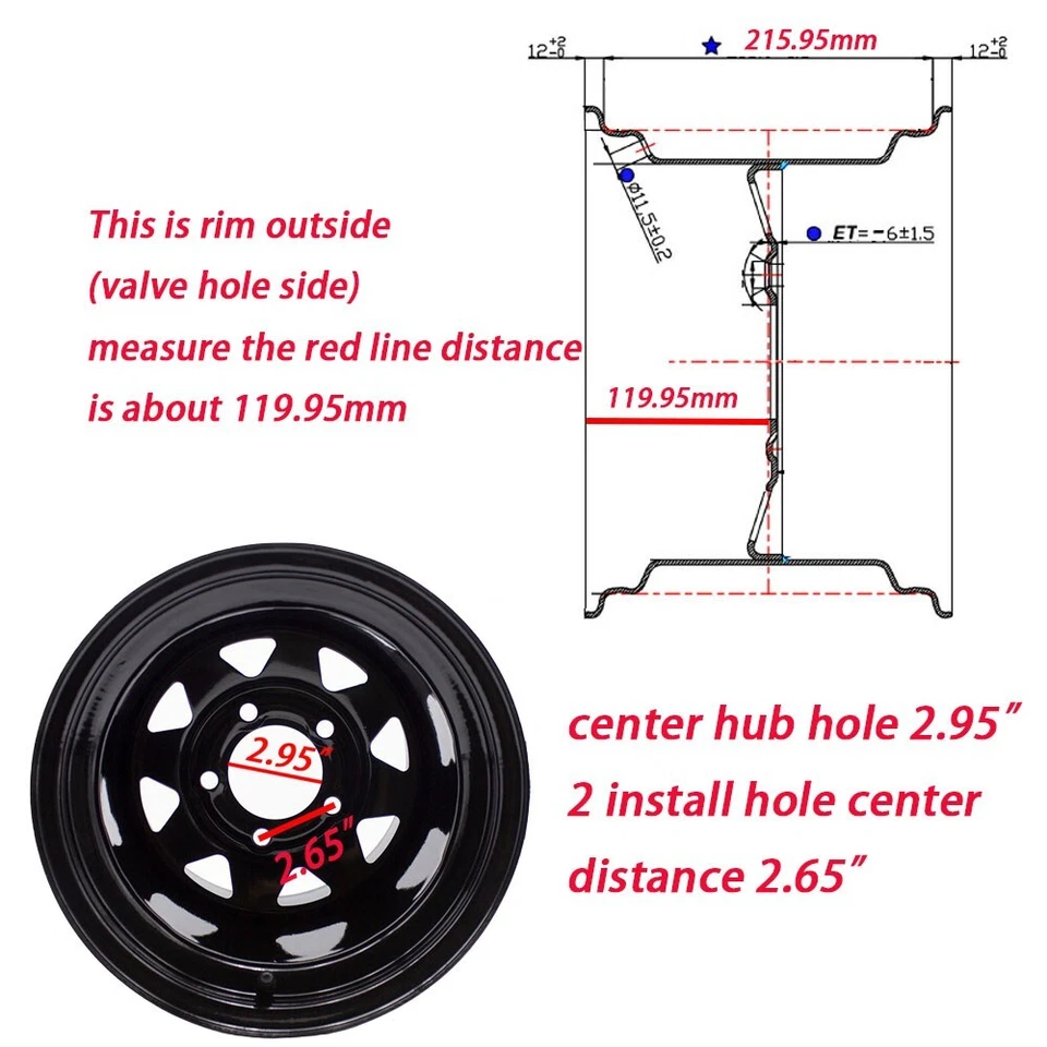 12 inch 12x8.5 5/4.5 RIM WHEEL fits some Kubota RTV models with 5 hole 4.5“ BP Foto 2 de 4