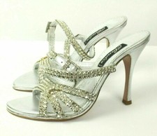 Zapatos Frances cosacco Cuero Plata Cristal Hechos en Italia Minorista $719
