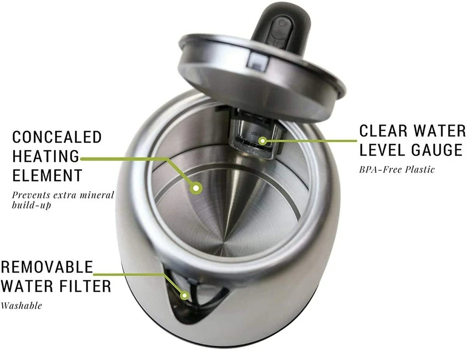 Tetera eléctrica de acero inoxidable cafetera agua caliente inalámbrica 1,7 L de ebullición rápida Foto 4 de 4