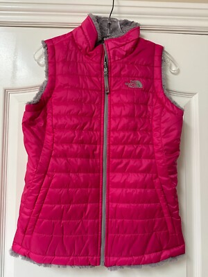 The North Face Girls Reversible Hot Pink and Gray Vest Size 14 16