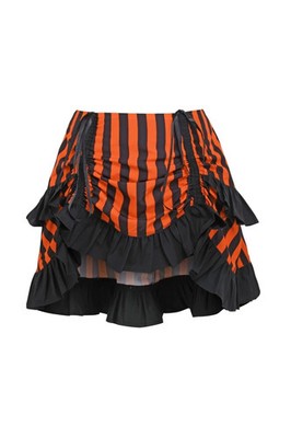 Black & Orange Striped Ruched Bustle Mini Skirt Goth Punk Steampunk Cosplay Club