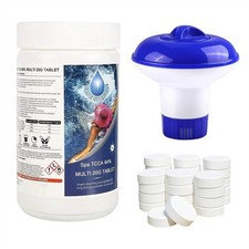 1Kg Chlorine Tablets Multifunctional + Dispenser Spa Pool Hot Tub Water Cleaning