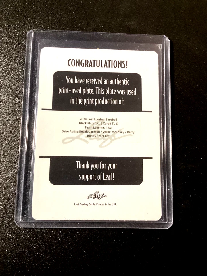 Placa de impressão Babe Ruth 1/1 2024 Reggie Jackson Barry Bonds - Imagem 4 de 4