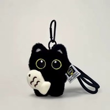 Black Cat Plush Keychain Soft Stuffed Bag Pendant Charm Gift